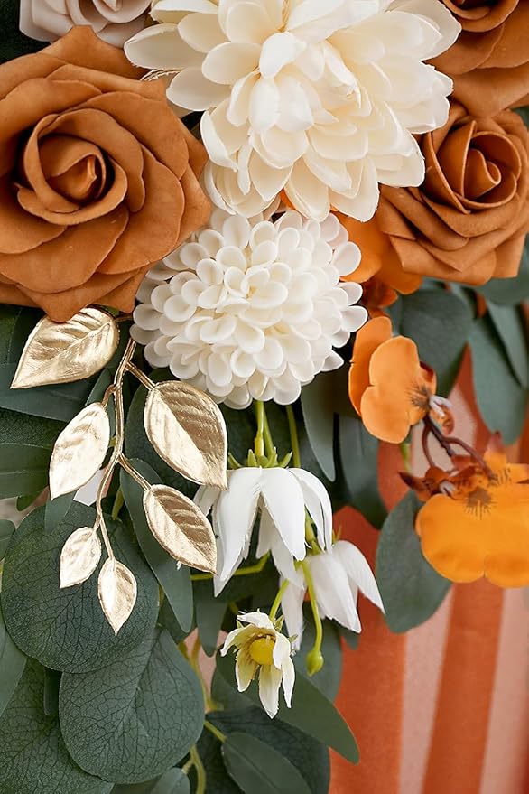 Artificial Flowers Wedding Arch Swag Kit, Burnt Orange, 26ft Fabric
