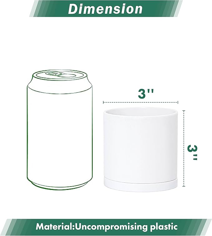 Planters, 12 Matte White Plastic Pots with Drainage Saucers, 3-Inch
