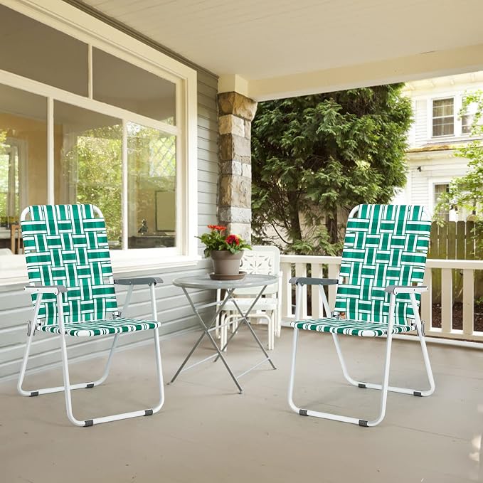VINGLI Patio Lawn Webbed Folding Chairs Set of 4, Outdoor Beach Chair Portable - Image 6