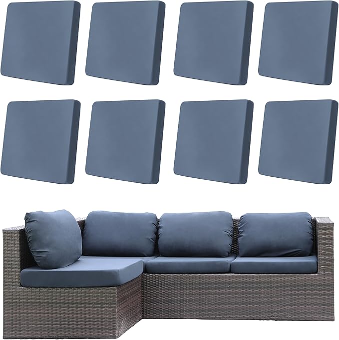 Outdoor Cushion Covers, 8 Pack Stretch Fit in Grey Blue