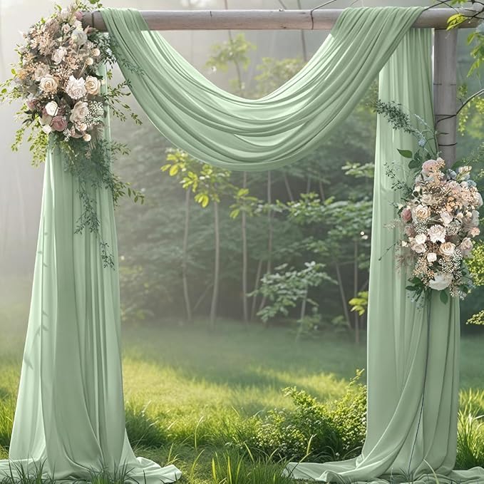 Outdoor Curtains Sage Chiffon Wedding Arch Drape, 2 Panels 29 in x 6 Yards