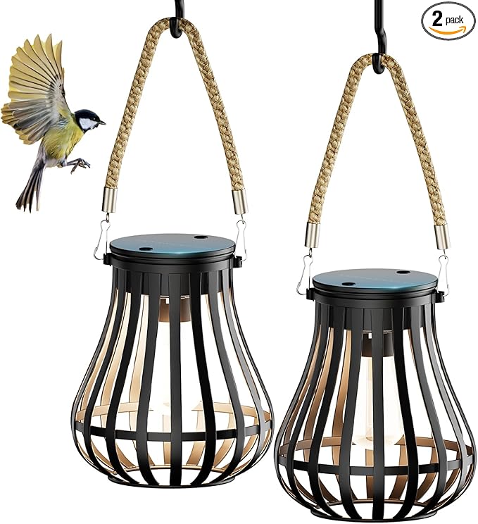 Lanterns, Black Solar Hanging Lamp, 24 Ceramic Cores, Waterproof