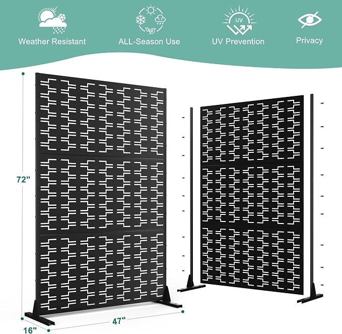 Decorative Fence Privacy Screen, Black Brick Metal, 72 x 47 Inch