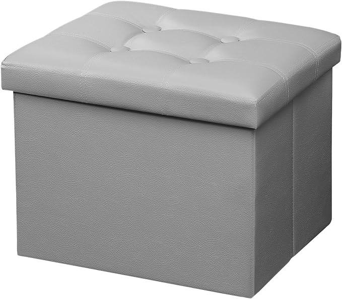 AmasSmile Storage Ottoman Folding Foot Rest Stool, Leather Footstool Bench by AmasSmile