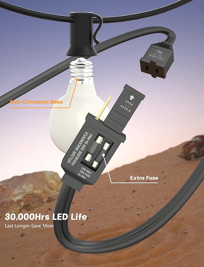 String Lights, 25FT Outdoor Globe Lights with 27 Frosted White LEDs