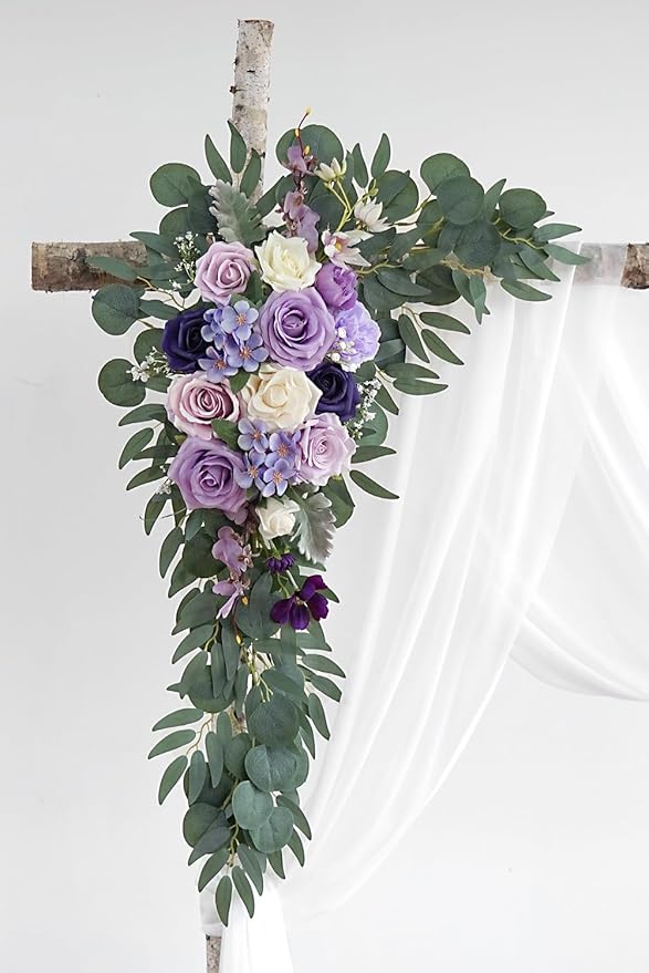 Artificial Flowers Wedding Arch Swag Kit, Purple Silk, 26Ft Draping Fabric