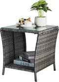 Wicker Rattan Side Table, Outdoor Square Rattan Coffee End Table by Unknown