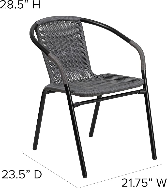 Flash Furniture Lila 2 Pack Gray Rattan Indoor-Outdoor Restaurant Stack Chair - Image 3