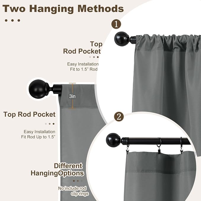 Outdoor Curtains, 6 Panels 54x120 Inch, Waterproof Gray Polyester