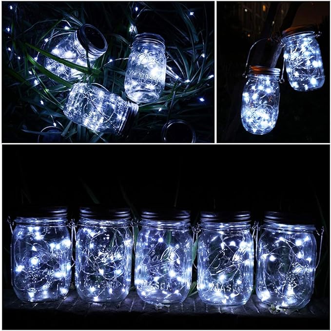String Lights for Mason Jars, Solar Powered, 8 Pack, Cool White