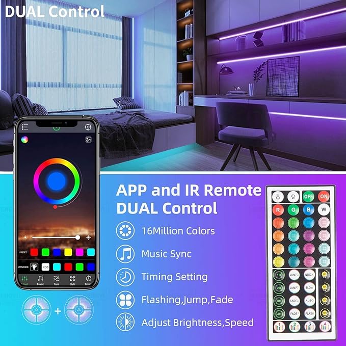 KSIPZE Led Strip Lights 200ft RGB Music Sync Color Changing Bluetooth Led Lights - Image 2