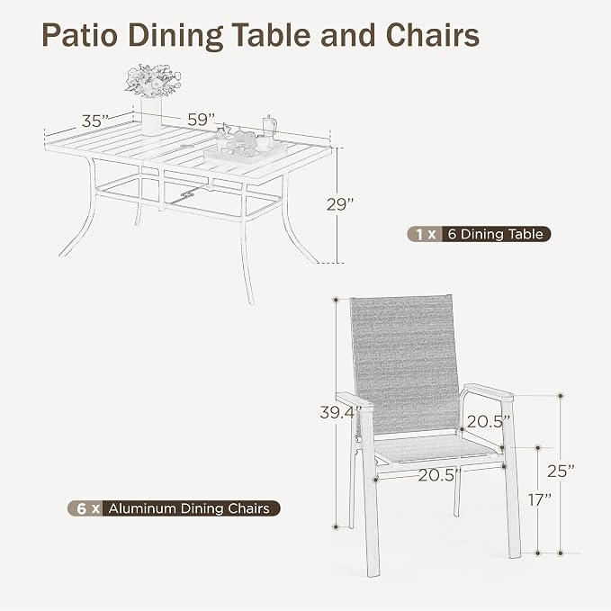 PHI VILLA 7 PCS Patio Dining Set, Metal Outdoor Furniture - Image 7