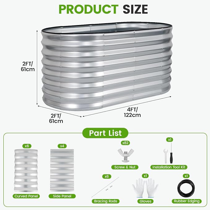 Galvanized Raised Garden Bed Outdoor 24'' Deep | Oval Metal Garden Beds - Image 3