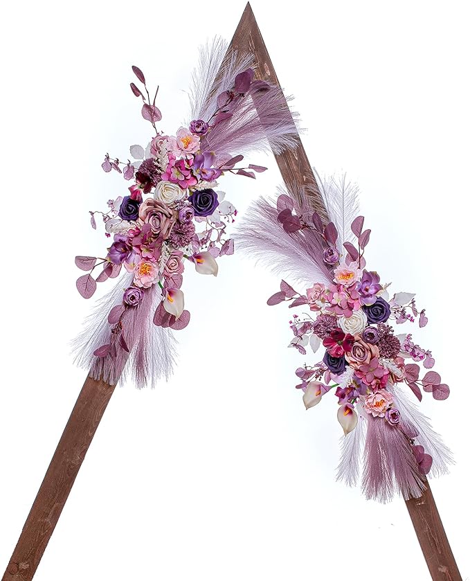 Artificial Wedding Flower Swag, Purple Peony and Pampas, 40 Inch