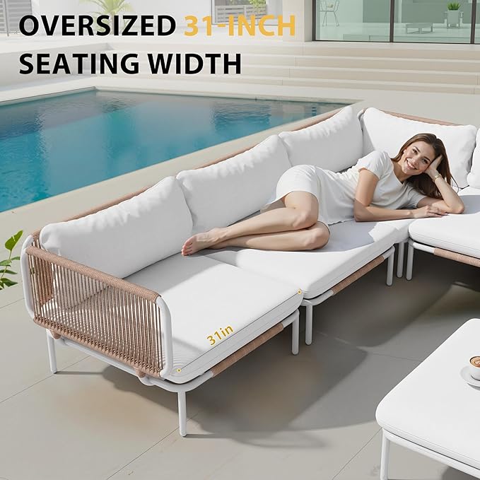 4 Piece Modern Outdoor Sectional Sofa, Weather-Resistant Metal Frame and - Image 5