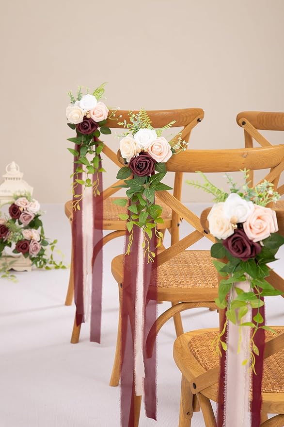 Artificial Flowers Burgundy Wedding Pew Flower Set of 10