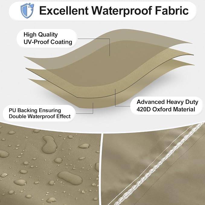 Round Patio Furniture Set Cover, Waterproof, 84-Inch, Camel
