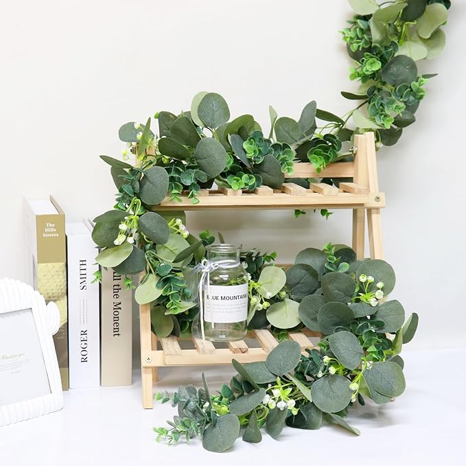 Artificial Eucalyptus Garland, 2-Pack, 5.9 Ft Green Faux Greenery