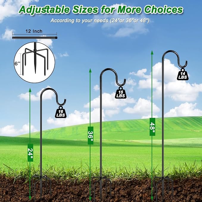 48" Shepherds Hooks for Outdoor, Heavy Duty Garden Bird Feeder Pole for Hanging - Image 4