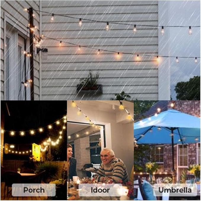 String Lights, 25 ft Warm White Outdoor Patio Lights, 12 Shatterproof Bulbs