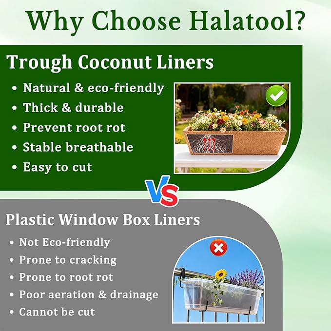 Halatool 2 Pack 48 Inch Window Box Liners Pre-Formed Coconut Fiber Planter - Image 6