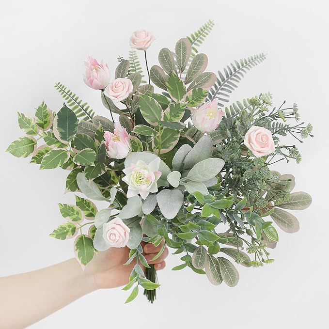 Artificial Plants Greenery Set, 48 Pieces, 7 Varieties, Silk and Plastic