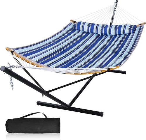 12 Ft Hammock with Stand for Outside, 2 Person Hammock Freestanding with Curved by MansionHome