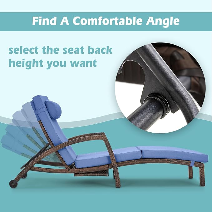 Chaise Lounge Chairs Outdoor Set of 6, Comfy Outside Wicker Patio Pool Lounge - Image 2
