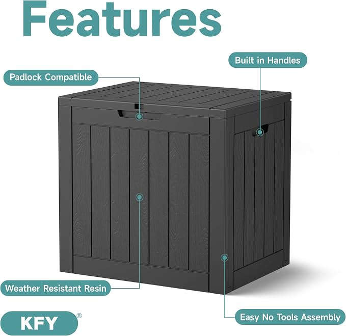 Deck Box 30 Gallon Black Resin Waterproof Lockable Outdoor Storage