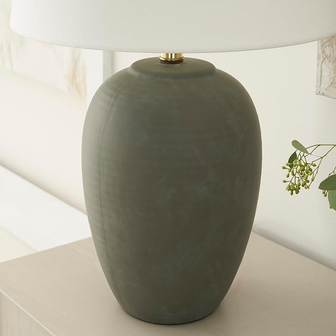 Table Lamp, Olive Green Ceramic Base, 3-Way Switch, 23-Inch Height