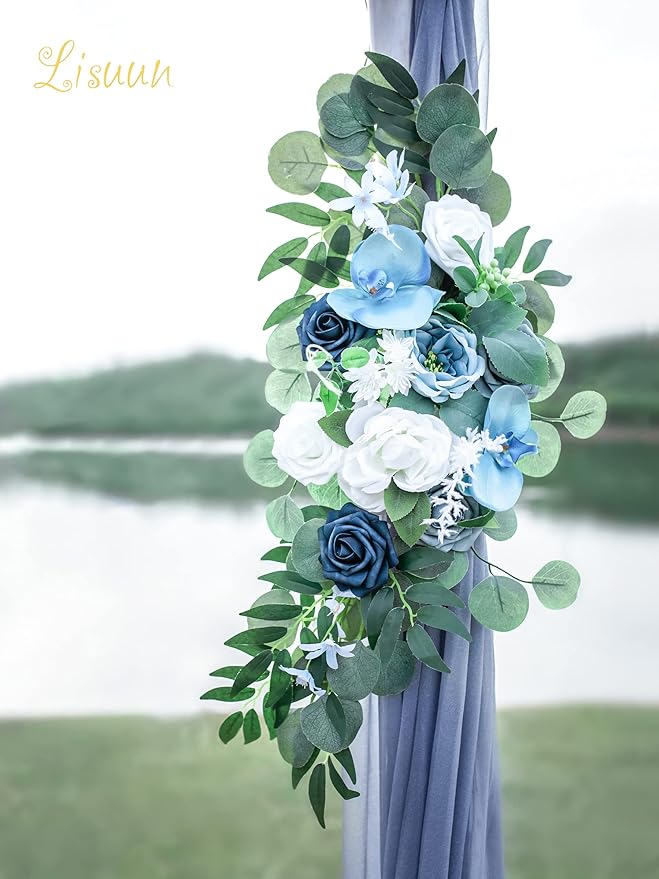 Artificial Flowers Wedding Arch Swag, Grey Blue Faux Silk Decor