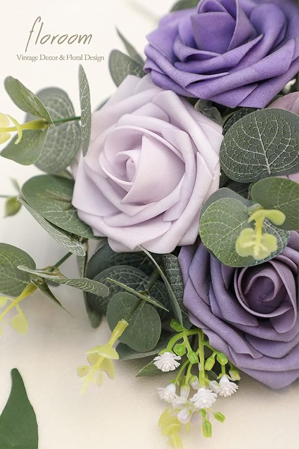 Artificial Rose Flowers, 25 Pack Lavender Ombre PE Foam with Wire Stems