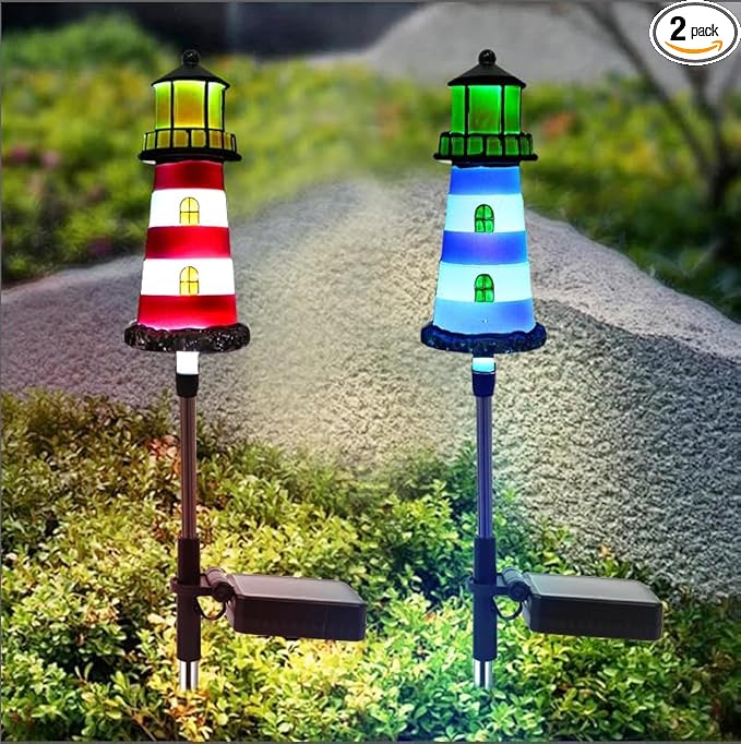 Lighthouse Outdoor Solar Lights, 2 Packs Outdoor Waterproof, Solar Trail Lights by BEIDOULUSOLARLIGHTS
