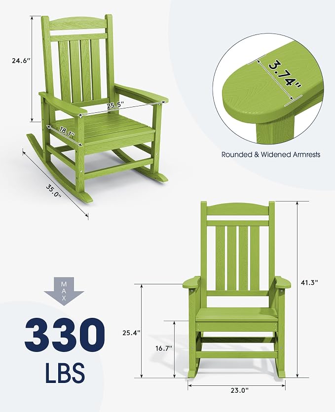KINGYES Outdoor Rocking Chair Set of 2, High Density Polyethylene Patio Rocking - Image 2