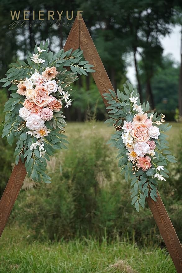 Artificial Flower Swags, 2-Pack, Coral Pink Silk Blooms for Weddings