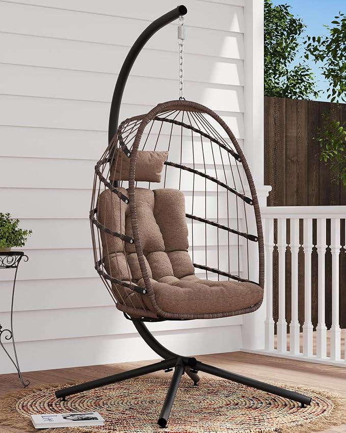 SWITTE Egg Chair Outdoor with Stand, Indoor Wicker Hanging Egg Swing Chair with - Image 9