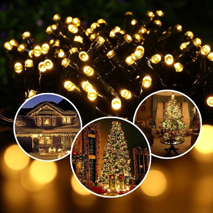 String Lights, 72 ft Solar Warm White LED for Outdoor Christmas Decor