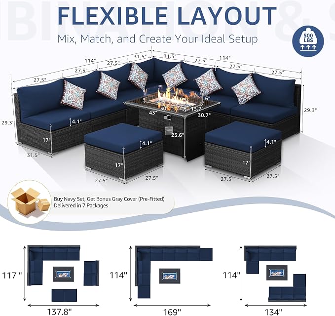 NICESOUL 10 Piece L-Shaped Outdoor Furniture Conversation - Image 4