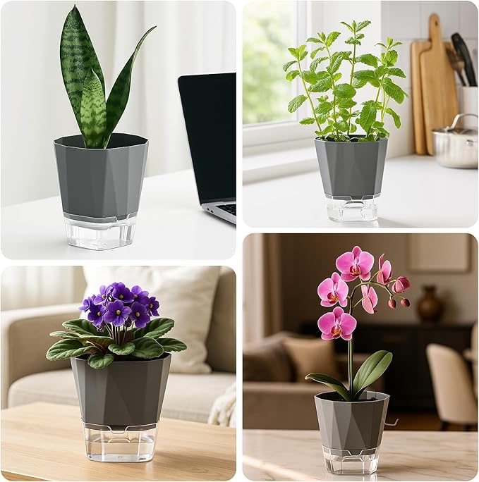 6 Pack Self Watering Pots for Indoor Plants, 5 Inches Self Watering Planters - Image 6