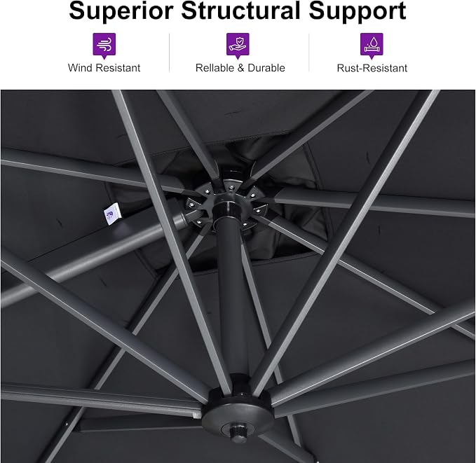 PURPLE LEAF 8 Feet Patio Umbrella Outdoor Cantilever Square Umbrella Aluminum - Image 3