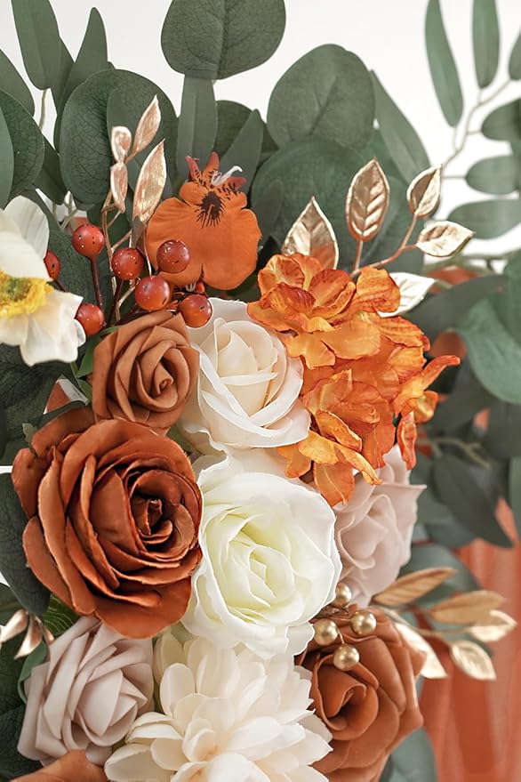 Artificial Flowers Wedding Arch Swag Kit, Burnt Orange, 26ft Fabric