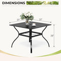 Dining Table, 37-Inch Square Metal Patio Table with Umbrella Hole, Black