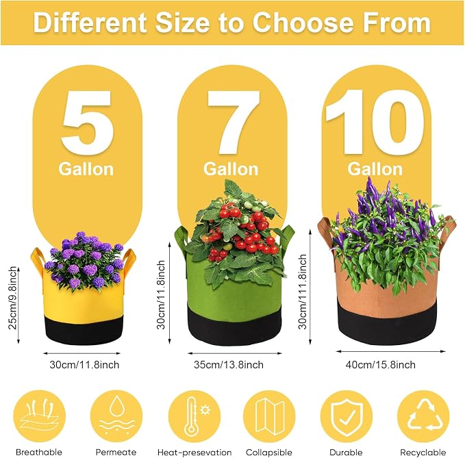 Grow Bags 7 Gallon, 6 Pack Fabric Plant Pots - Image 2