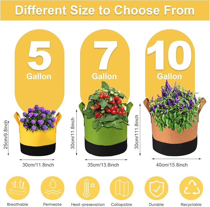 Grow Bags 5 Gallon, 6 Pack Fabric Plant Pots - Image 4