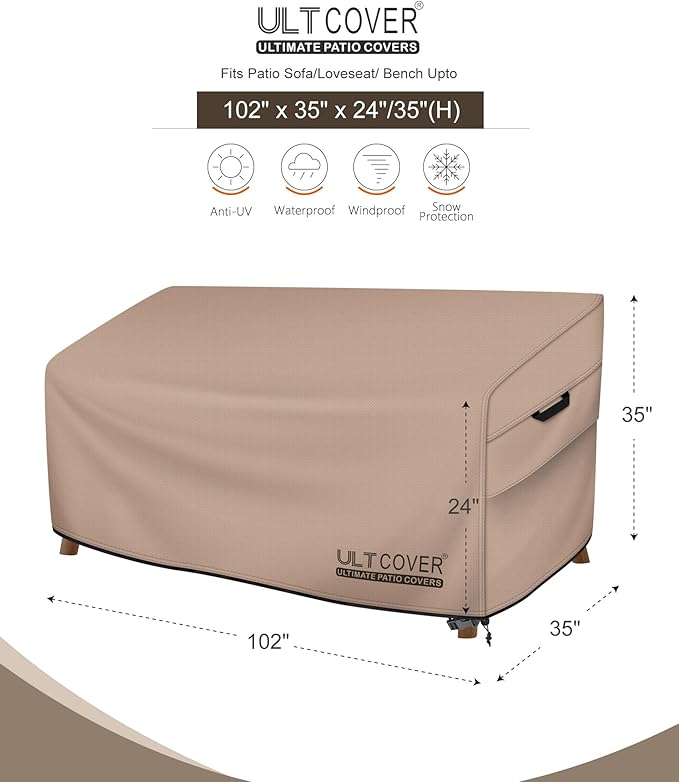 ULTCOVER Patio Furniture Sofa Cover 102W x 35D x 35H inch Waterproof Outdoor - Image 2