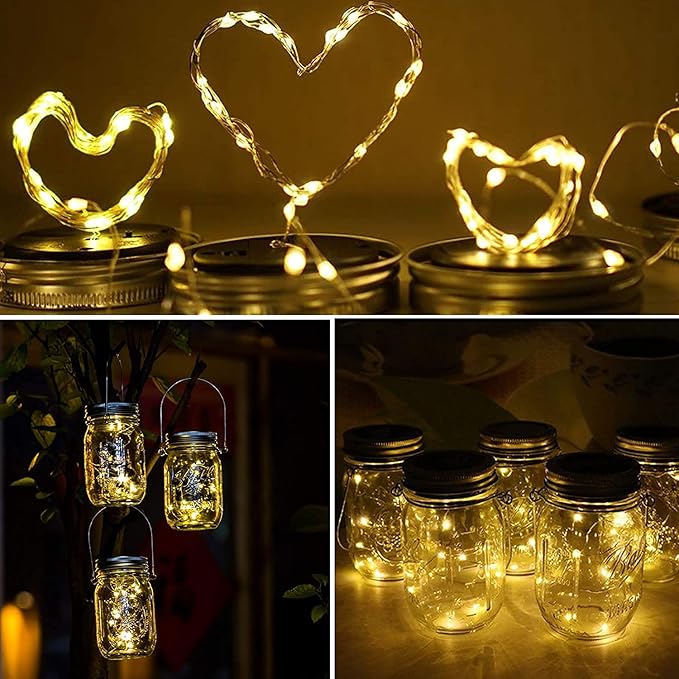 String Lights for Mason Jars, 12 Pack Solar Warm White LED Lid Lights