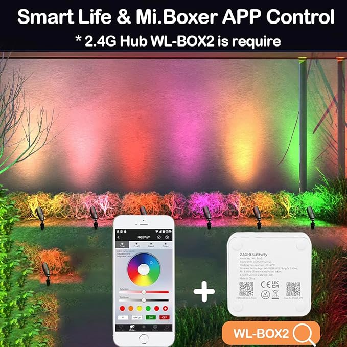Outdoor Spotlights, 5W RGB+CCT MR16 Bulbs, Die-Cast Aluminum, 12V