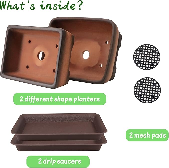 Planters: 2 Pack Rectangular Zisha Clay Pots with Drainage Holes