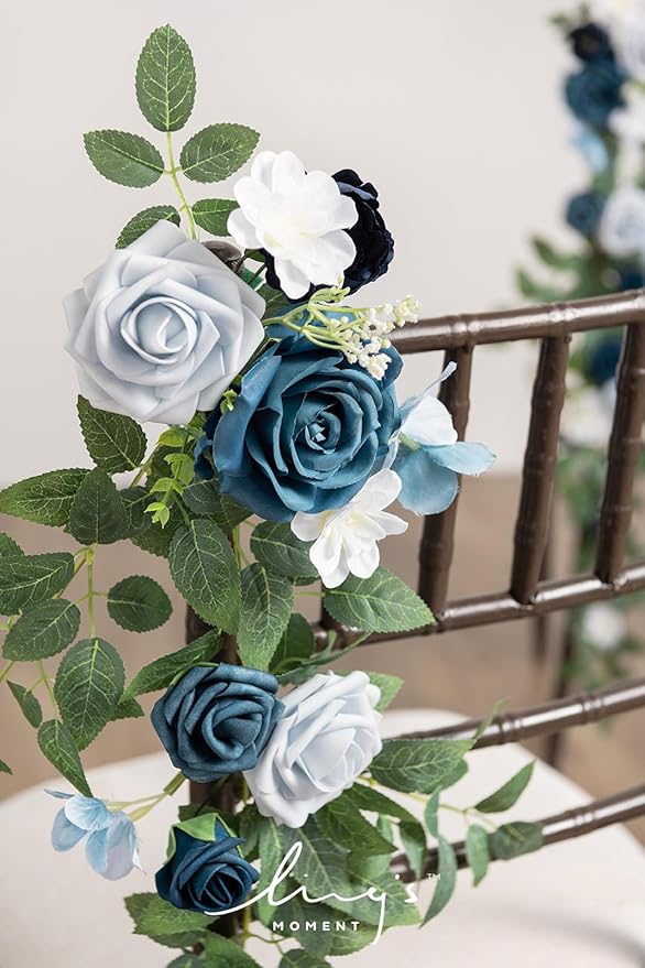 Artificial Flowers Wedding Aisle Chair Swags, 10 Pack, Dusty Blue