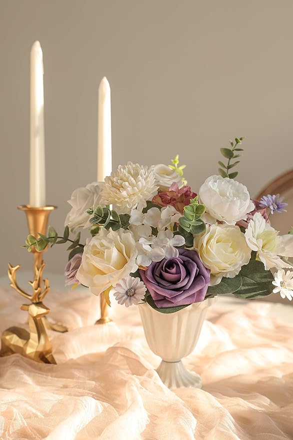 Artificial Flowers in Light Purple, 31 Flower Heads with Wired Stems